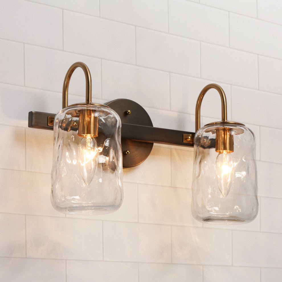 LNC Matte Black and Polished Gold Mason Jar Modern Wall Sconces, 2 Lights