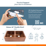 Adams Copper 36" Double Bowl Farmhouse Apron Front Undermount Kitchen Sink