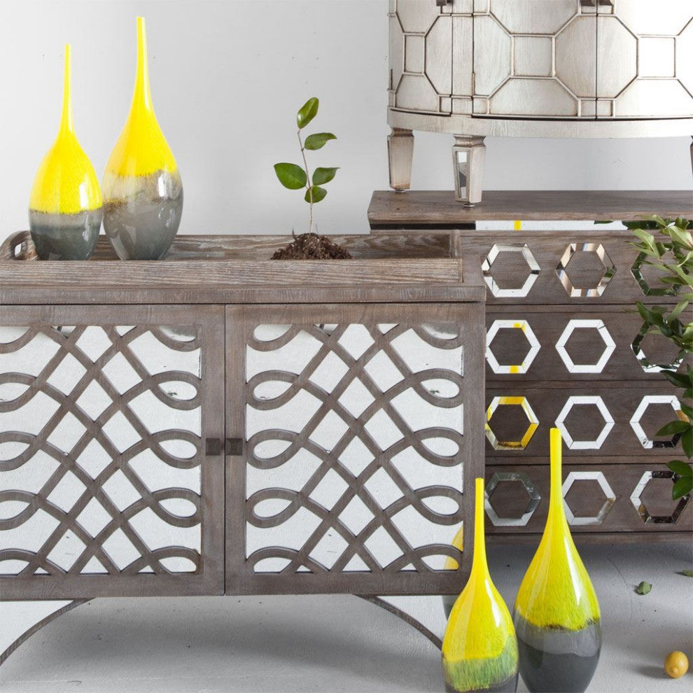 Jasse Yellow And Gray Glass Vase, Large