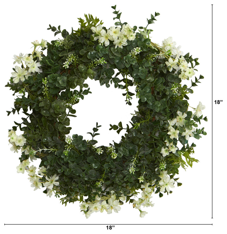 18" Eucalyptus and Dancing Daisy Double Ring Artificial Wreath With Twig Base
