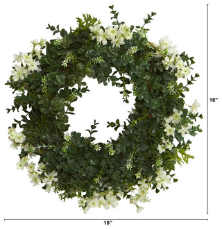 18" Eucalyptus and Dancing Daisy Double Ring Artificial Wreath With Twig Base