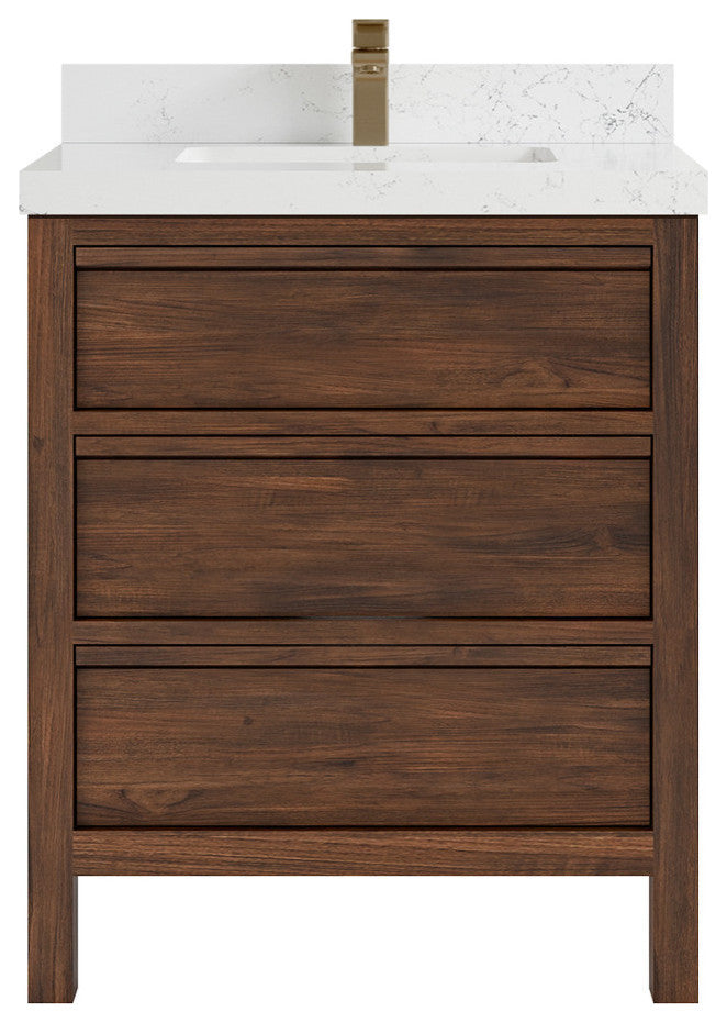 Elizabeth 30 Single Sink Bath Vanity in Dark Walnut Teak 2" Empira Quartz