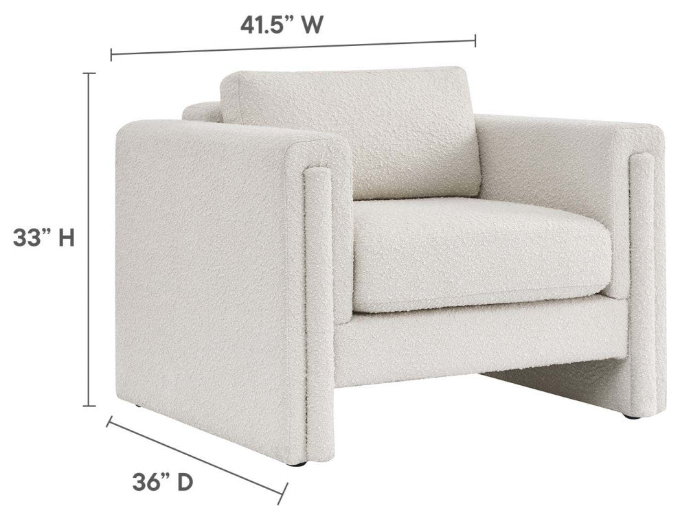 Visible Boucle Fabric Armchair - Ivory