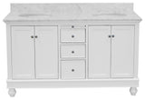 Bella 60" Bathroom Vanity, White, Carrara Marble, Double Vanity
