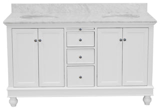 Bella 60" Bathroom Vanity, White, Carrara Marble, Double Vanity
