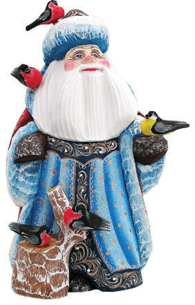 Feathered Friends Santa, Woodcarved Figurine