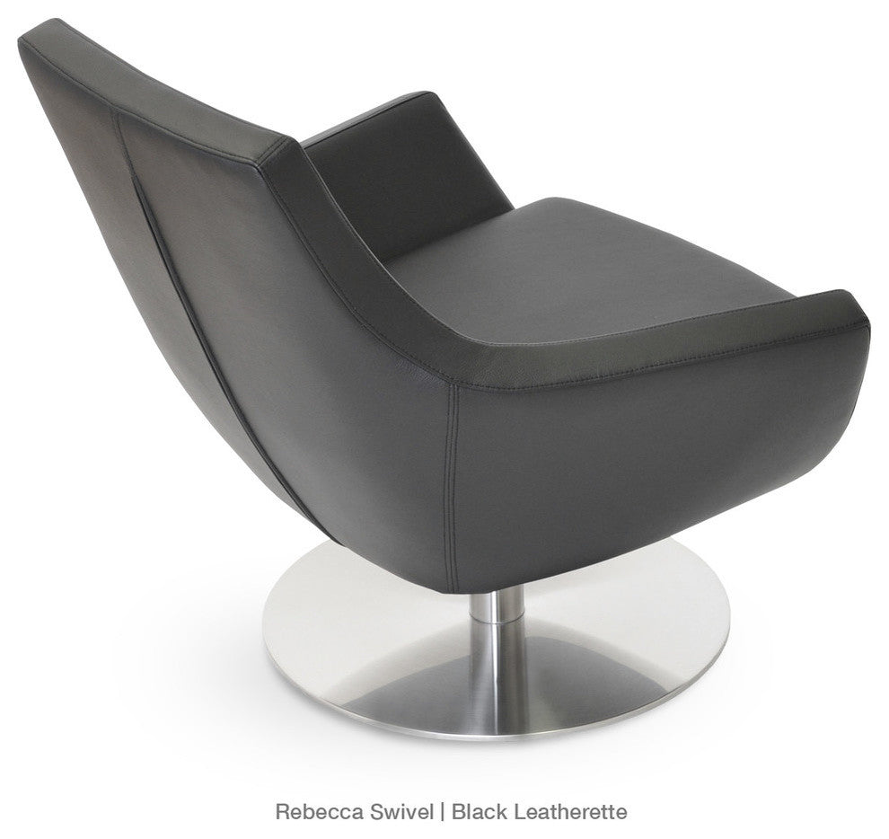 Rebecca Swivel Chair, Black Leatherette, Stainless Steel