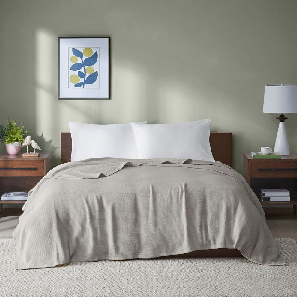 Madison Park Freshspun Basketweave All-Season Bedding Blanket, Grey
