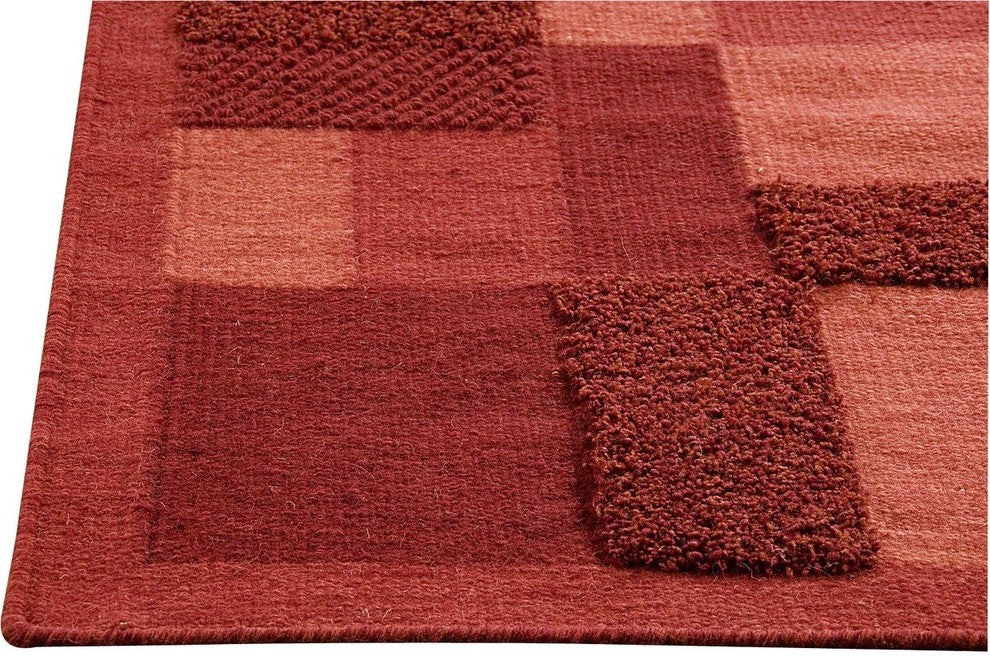 Hand Woven Red Wool Area Rug, Red, 4''6"x6''6"