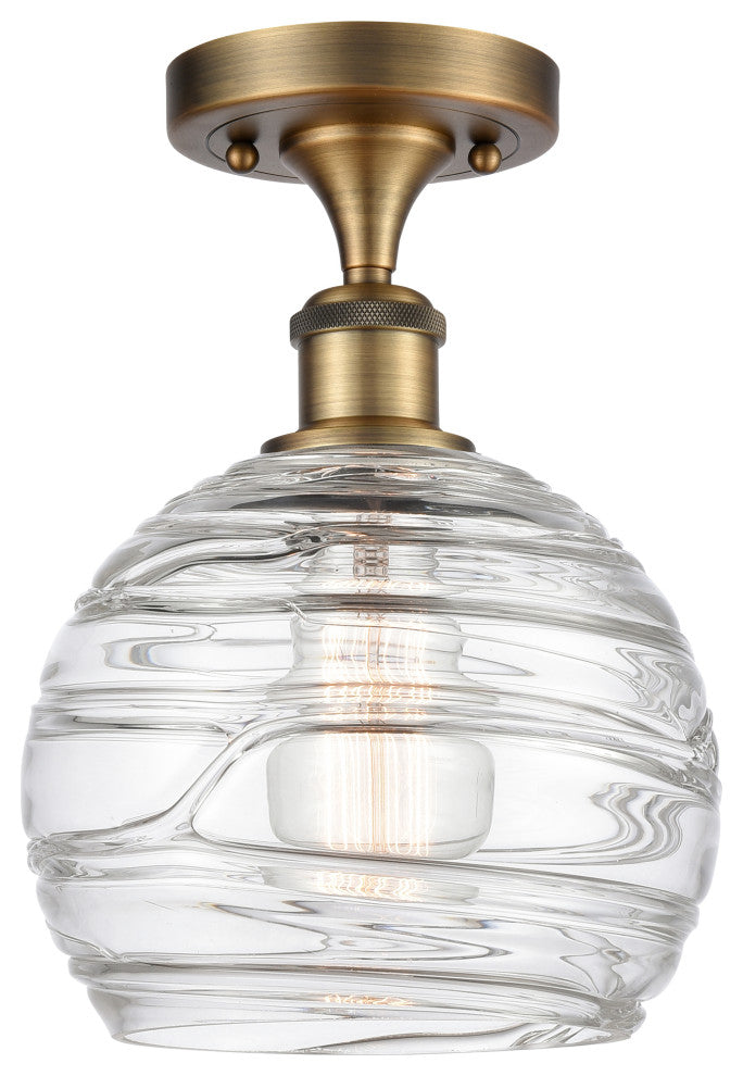 Deco Swirl 1-Light Semi-Flush Mount, Brushed Brass, Clear