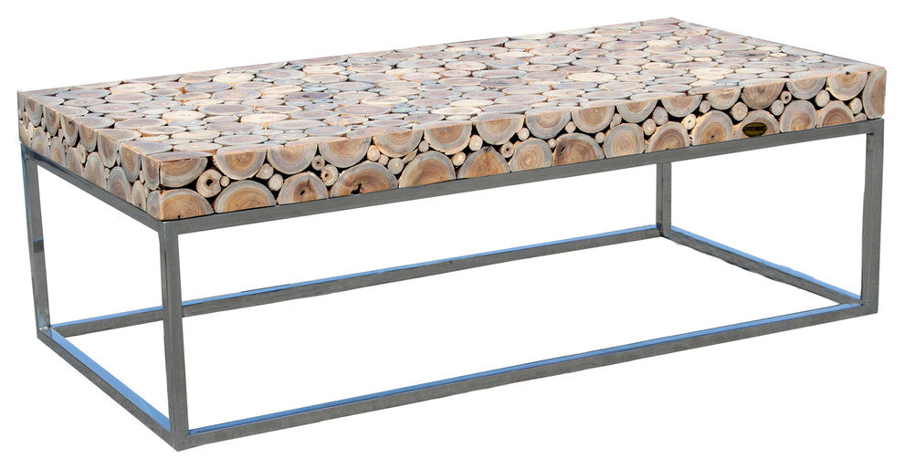 Teak Wood Coffee Table With Stainless Base
