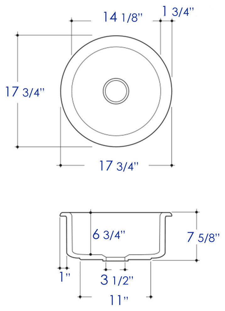 Undermount/Drop Fireclay Prep Sink, White, 18"x18", Round