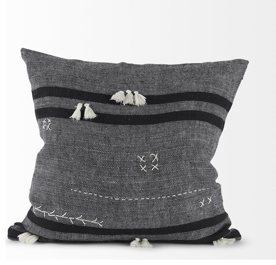 Dark Gray Detailed Throw Pillow Cover