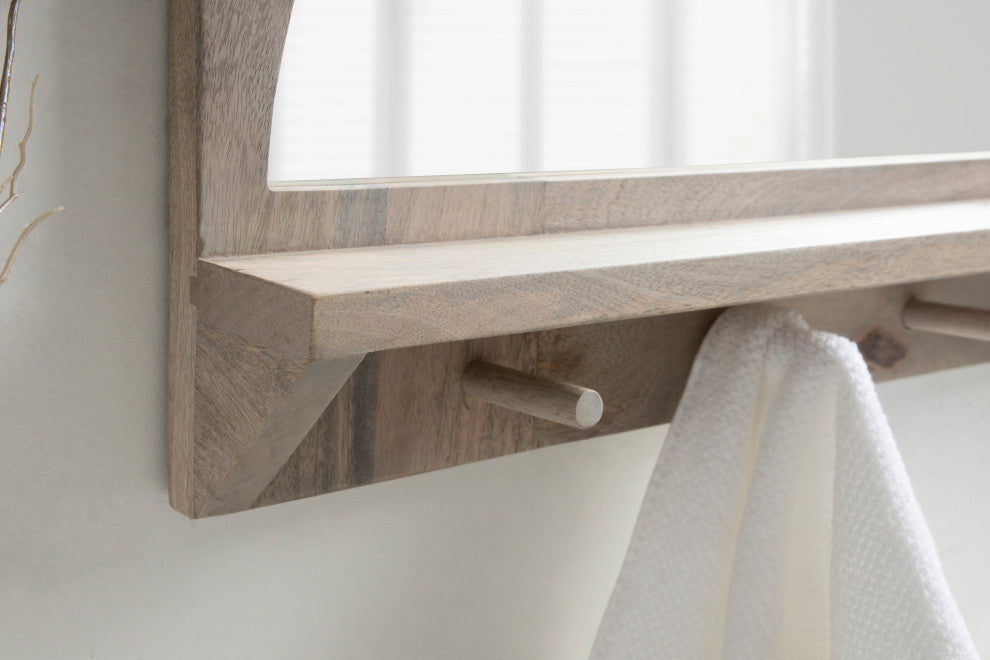 Andover Arch Mirror With Hooks, White 24x36
