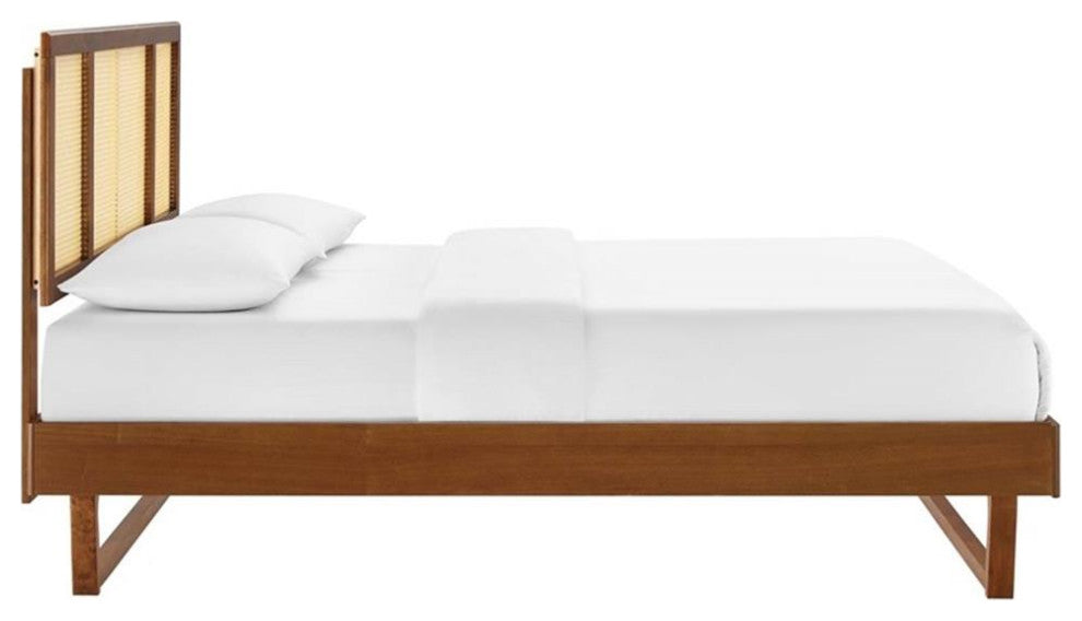 Kelsea Cane and Wood Full Platform Bed With Angular Legs Walnut