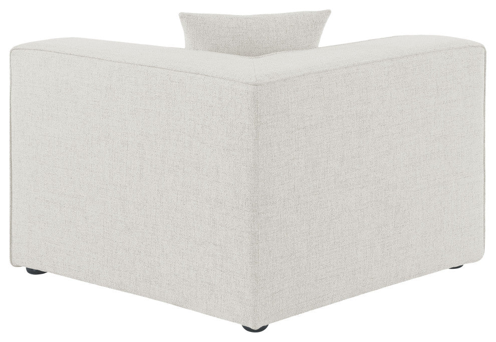 Cube Upholstered Modular Component, Cream, Linen Texured Fabric, Corner Chair