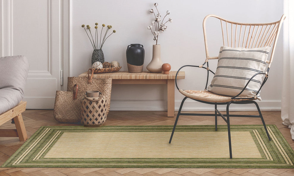 Carmel Multi Border Indoor/Outdoor Rug, Green, 4'10"x7'6"