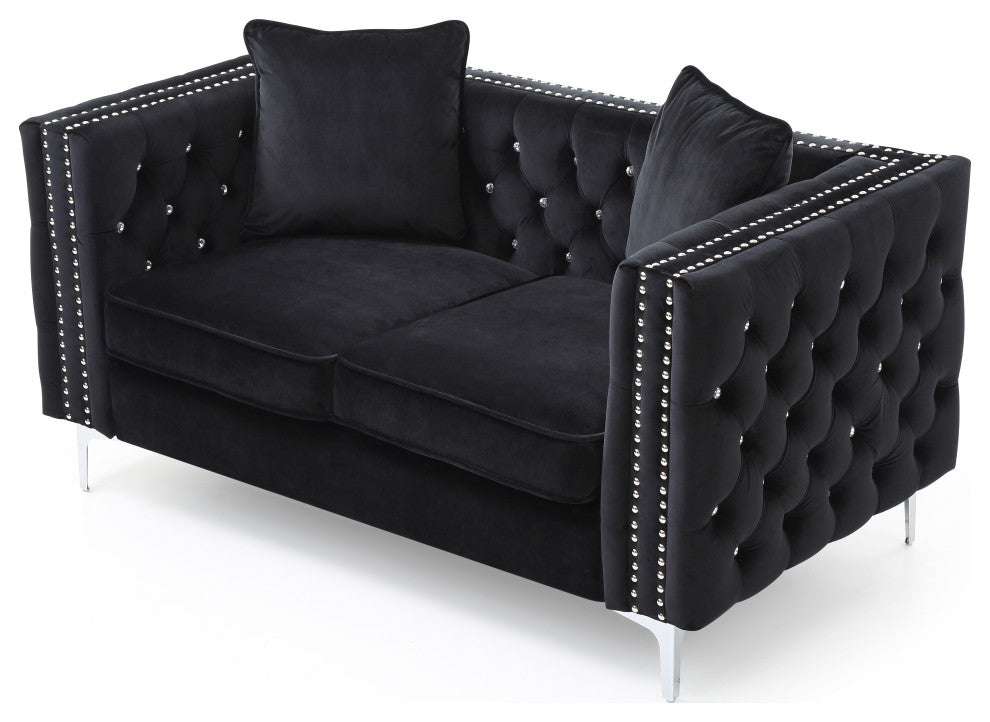 Paige Velvet Tufted Loveseat, Black