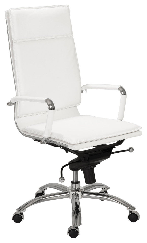 Gunar Pro High Back Office Chair, White Leatherette/Chrome