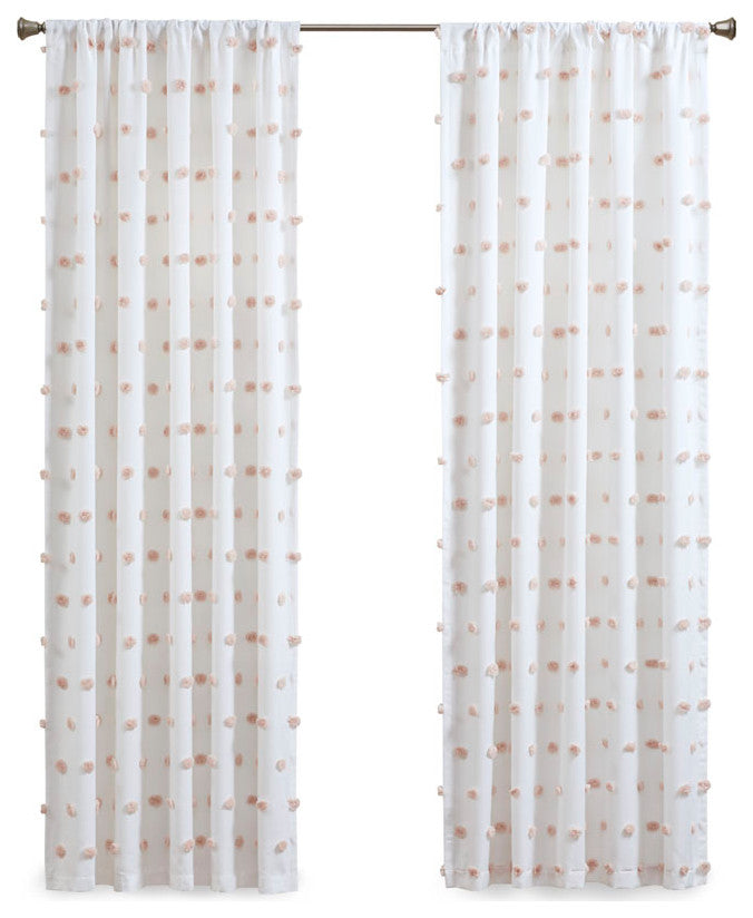 Intelligent Design Sophie Casual Pom-Pom Window Panel, Blush, 50x63"
