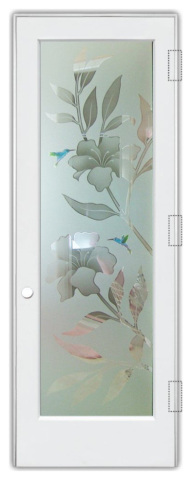 Interior Prehung Door or Interior Slab Door - Hibiscus Hummingbirds - Primed...