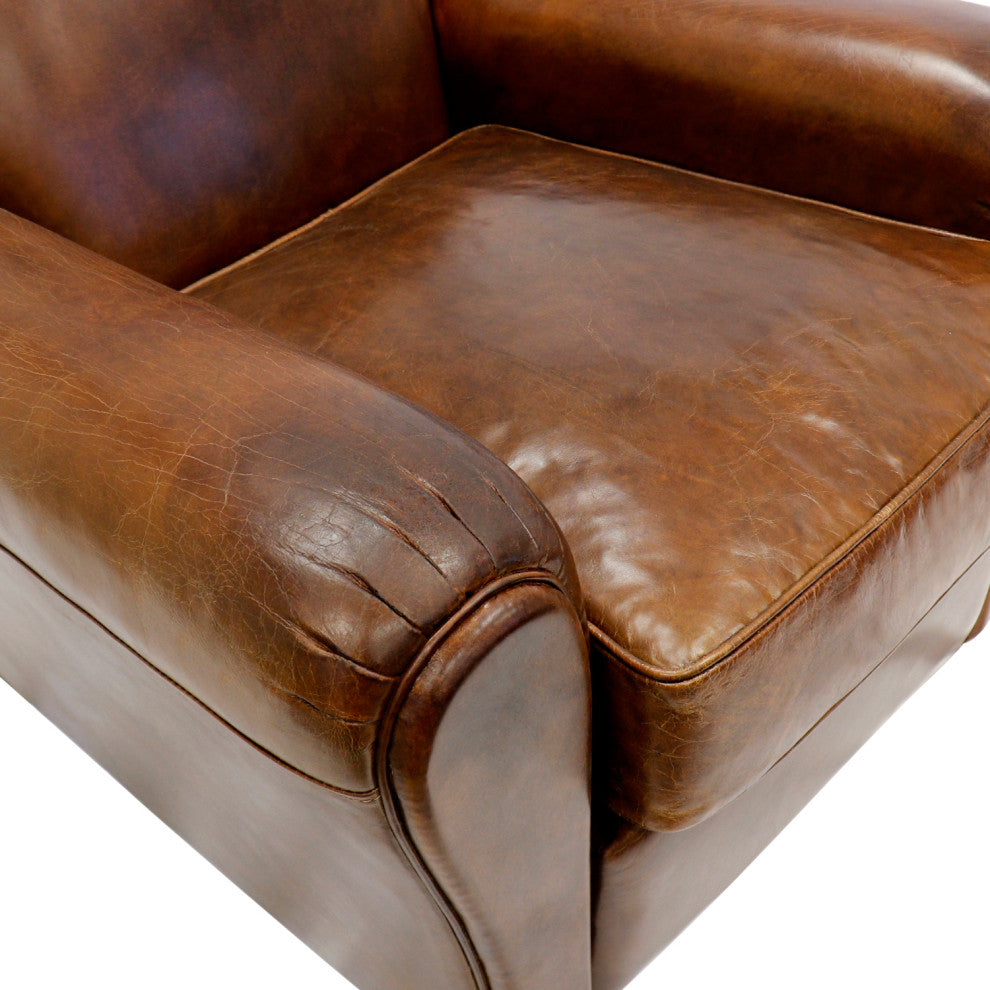 Pasargad Home Palermo Genuine Leather Wing Chair, Brown