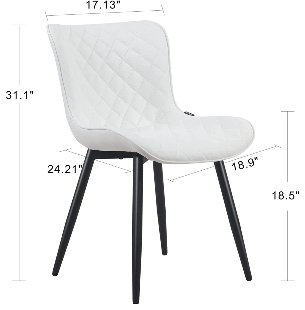 Younike Faux Leather Dining Chair, Diamond Pattern Set of 2, White