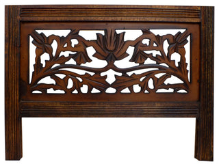 Benzara UPT-176789 4 Panel Room Divider Featuring Lotus Pattern-Reversible