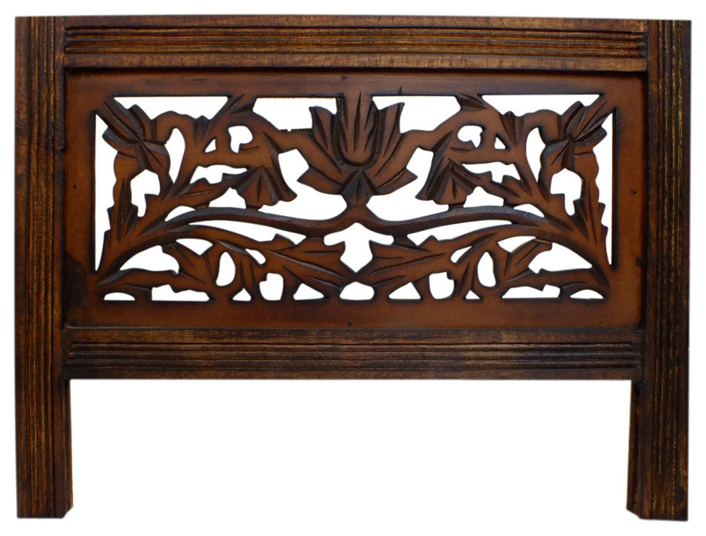 Benzara UPT-176789 4 Panel Room Divider Featuring Lotus Pattern-Reversible