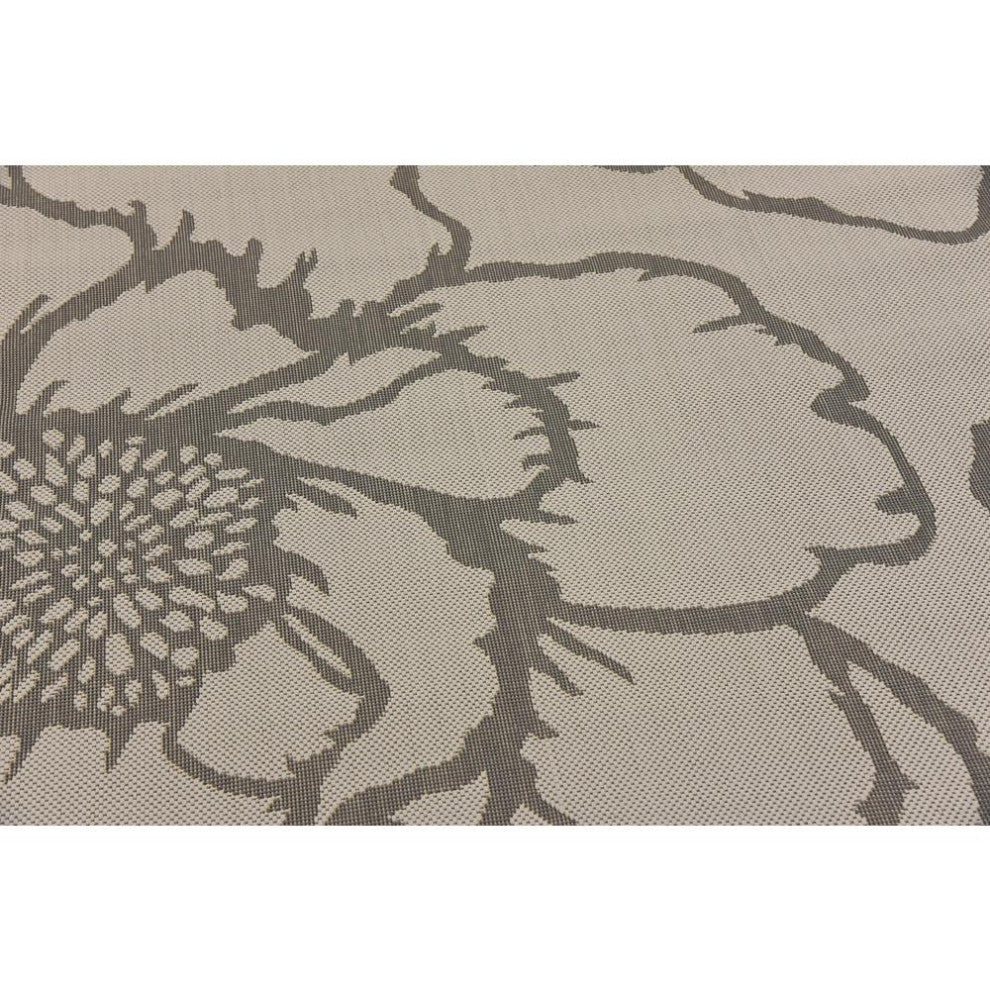 Rug Unique Loom Outdoor Botanical Gray Round 6' 0 x 6' 0