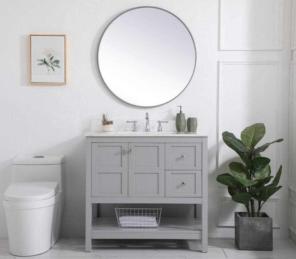Tobias 36" Single Bathroom Vanity, Gray With Backsplash