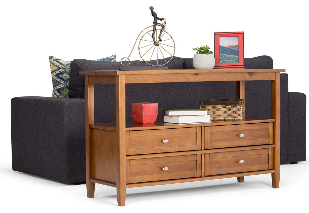 Warm Shaker Solid Wood 48 Inch Wide Console Sofa Table In Light Golden Brown