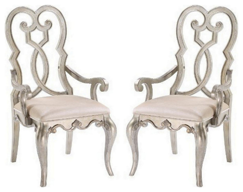 Benzara BM250211 Arm Chair, Open Scrolled Design Back, Set of 2, Champagne Gold