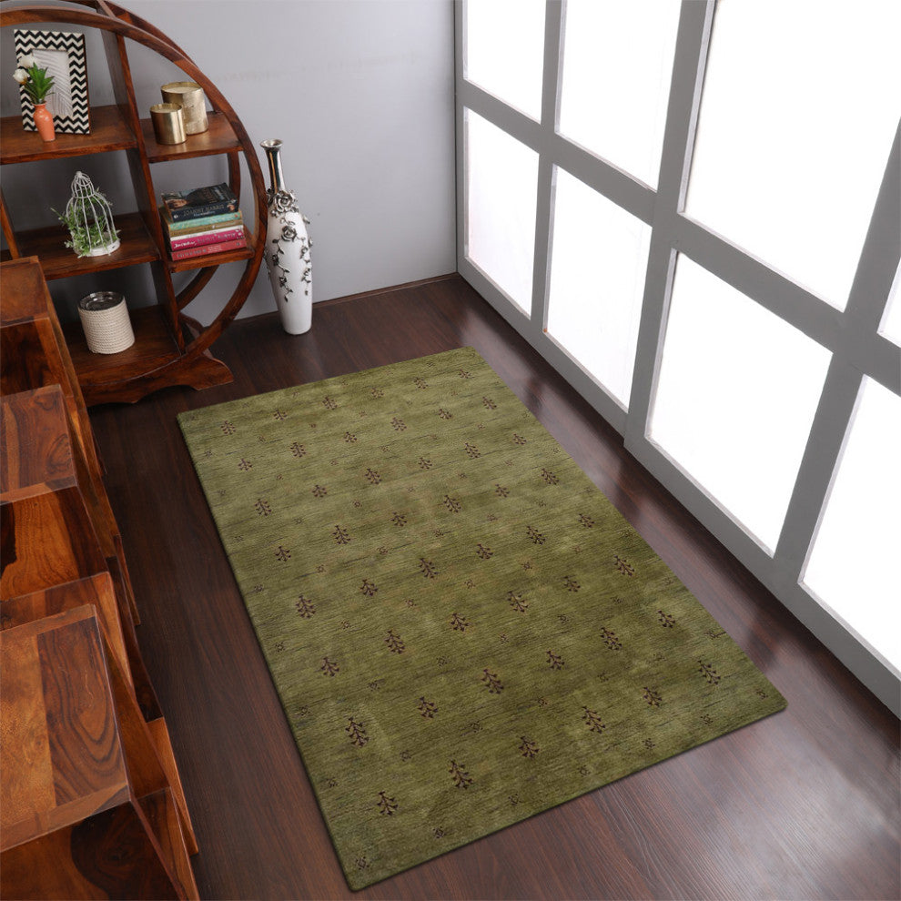 HAND KNOTTED LOOM WOOL ECO-FRIENDLY AREA RUGS  - Green Brown,Contemporary