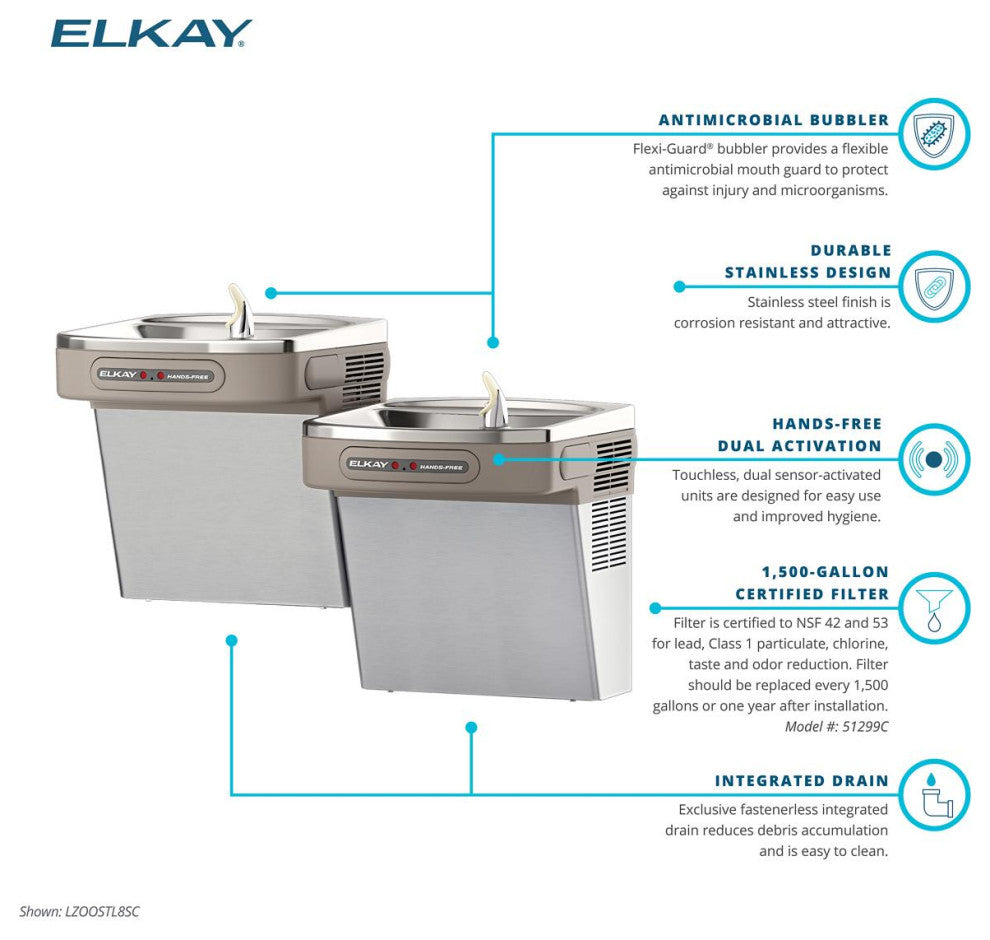 Elkay ADA Cooler Dual Hands Free Activation Refrigerated Stainless