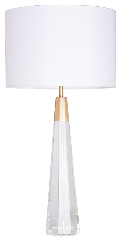 Clear Crystal Modern 32" Lamp With Brushed Gold Brass Accents