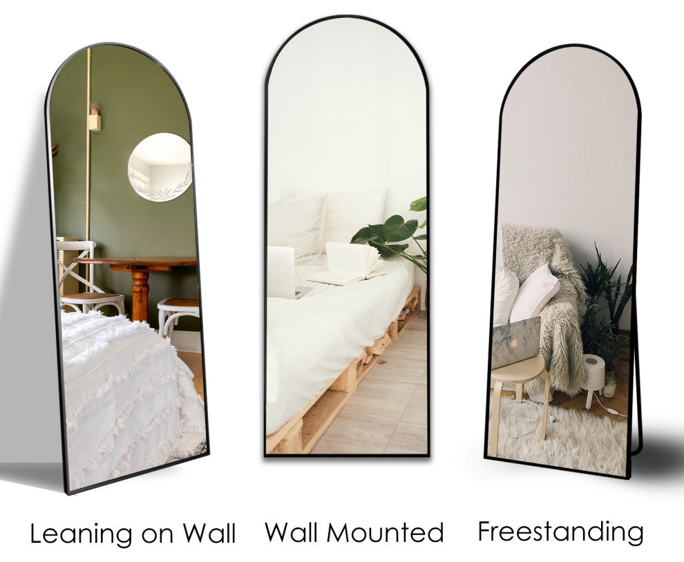 Easly 20x63 Aluminum Alloy Framed Arched Floor Mirror, Black