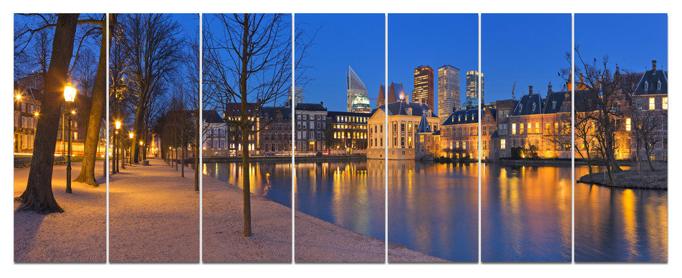 Binnenhof in the Hague Panorama, Seashore Canvas Wall Art, 83"x32", 7 Panels