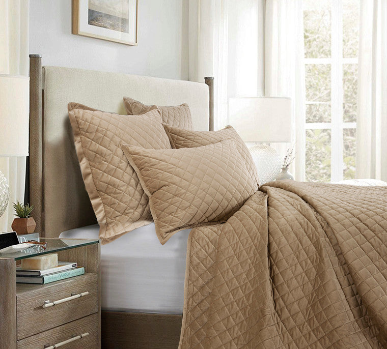 Velvet Diamond Quilt, Full/Queen, Oatmeal, 1 Piece