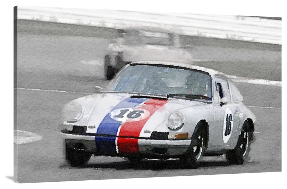 "Porsche 911 Race in Monterey Watercolor" Fine Art Print