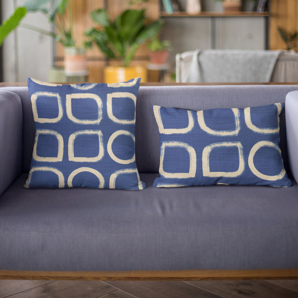 Plutus Blue Block Dot Luxury Throw Pillow, 20"x20"