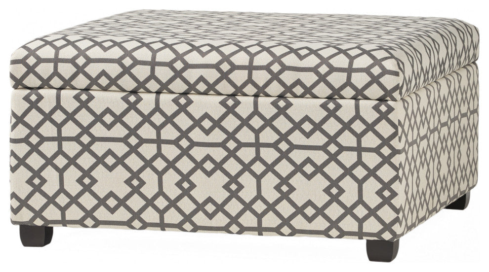 GDF Studio Estee Gray Geometric Patterned Fabric Storage Ottoman