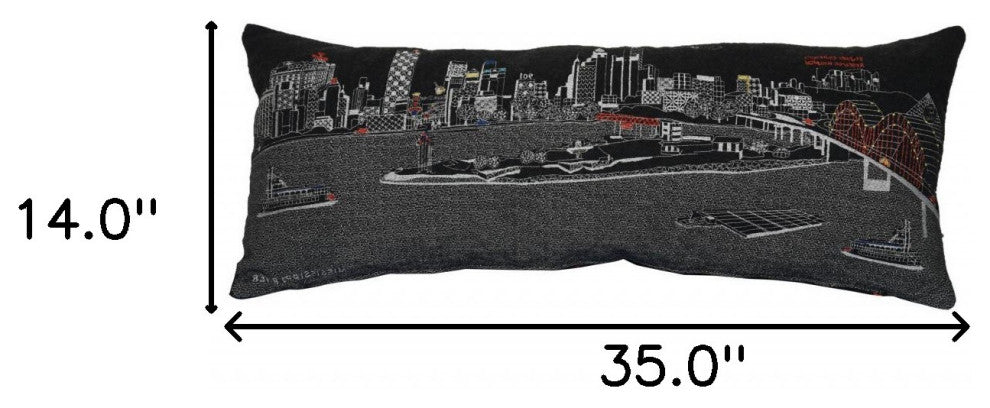 35" Black Memphis Nighttime Skyline Lumbar Decorative Pillow