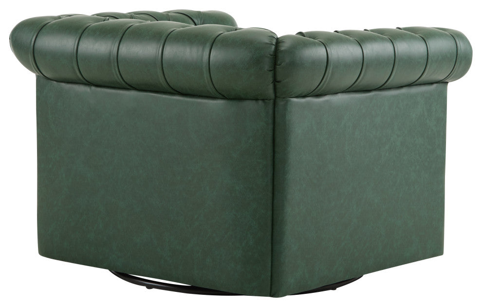 GDF Studio 360Â° Upholstered Tufted Swivel Club Chair, Green, Faux Leather