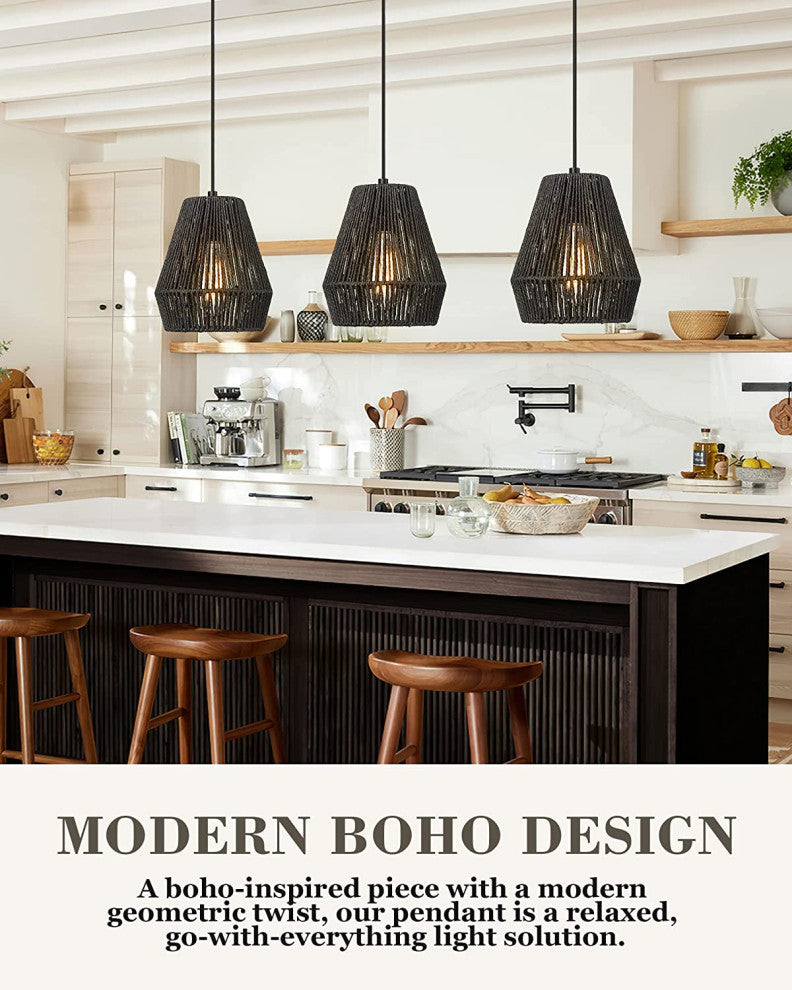 Woven Pendant Light Fixtures Farmhouse Black Pendant Lights for Kitchen