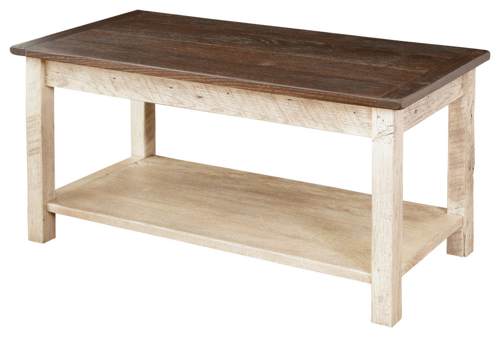 Oak Coffee Table With Square Legs, White with VanDyke Brown and Rich Tobacco