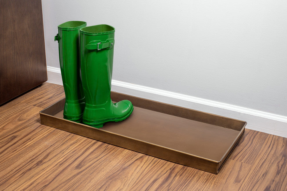 Classic Boot Tray for Boots, Shoes, Plants, Pet Bowls and More, Brass Finish