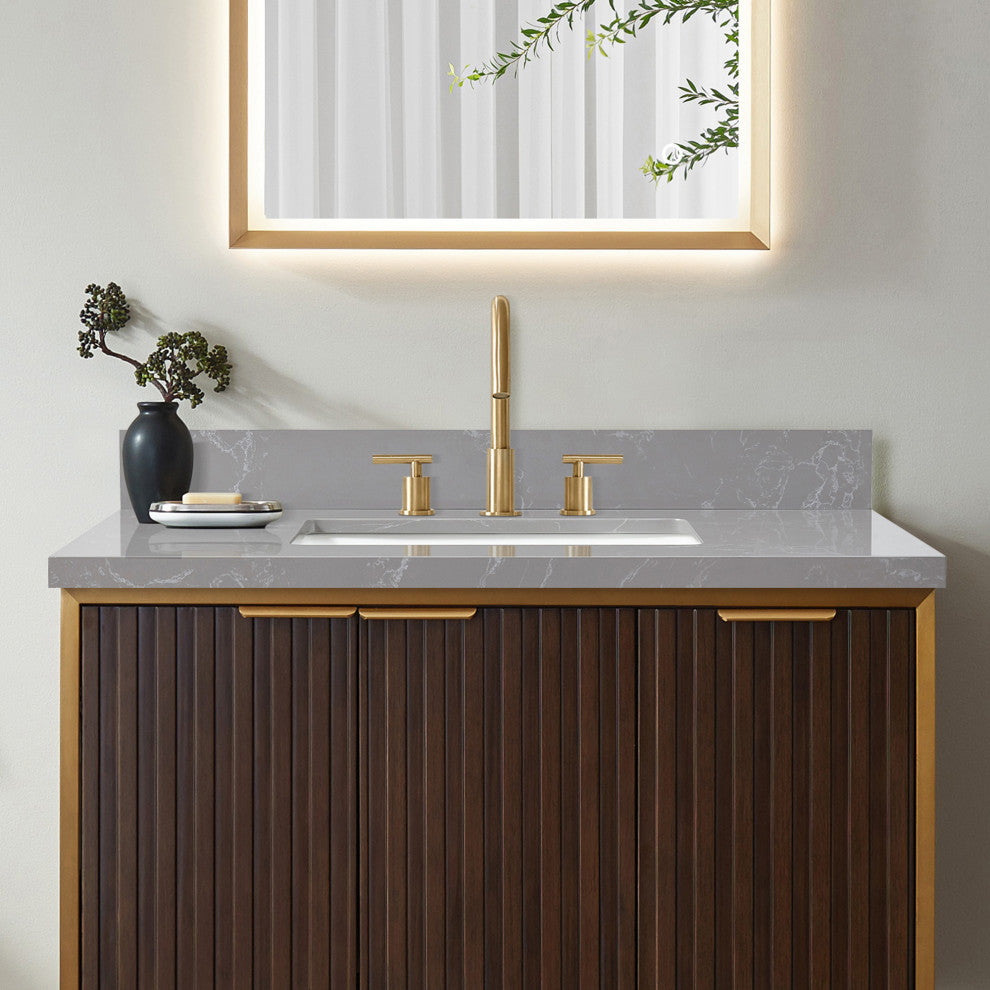 Jaen Composite Stone Vanity Top With Ceramic Sink, Reticulated Gray, 37"