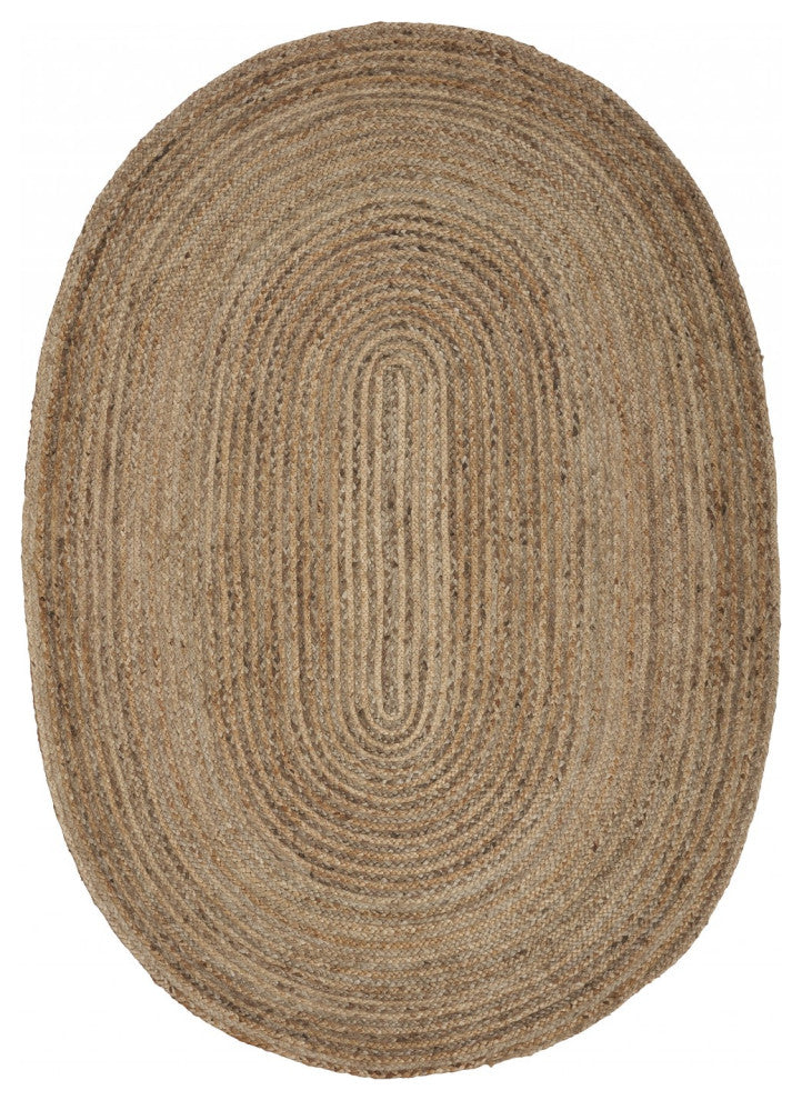 7' Brown Oval Shaped Jute Area Rug