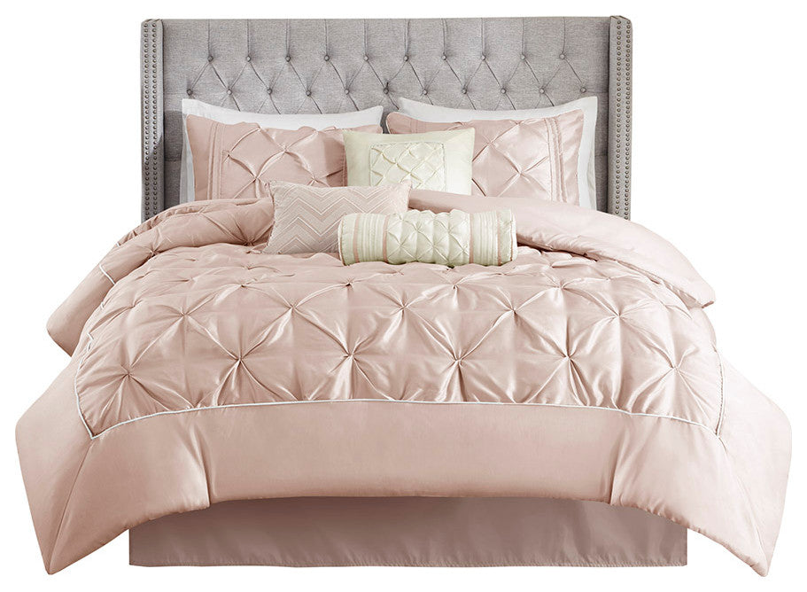Madison Park Laurel 7 Piece Tufted Comforter Set in Blush
